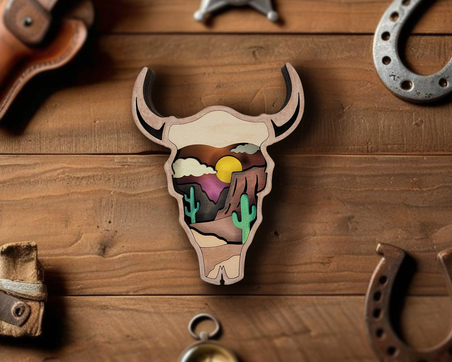 Layered Wild West Souvenir Ornament & Magnet | Wood