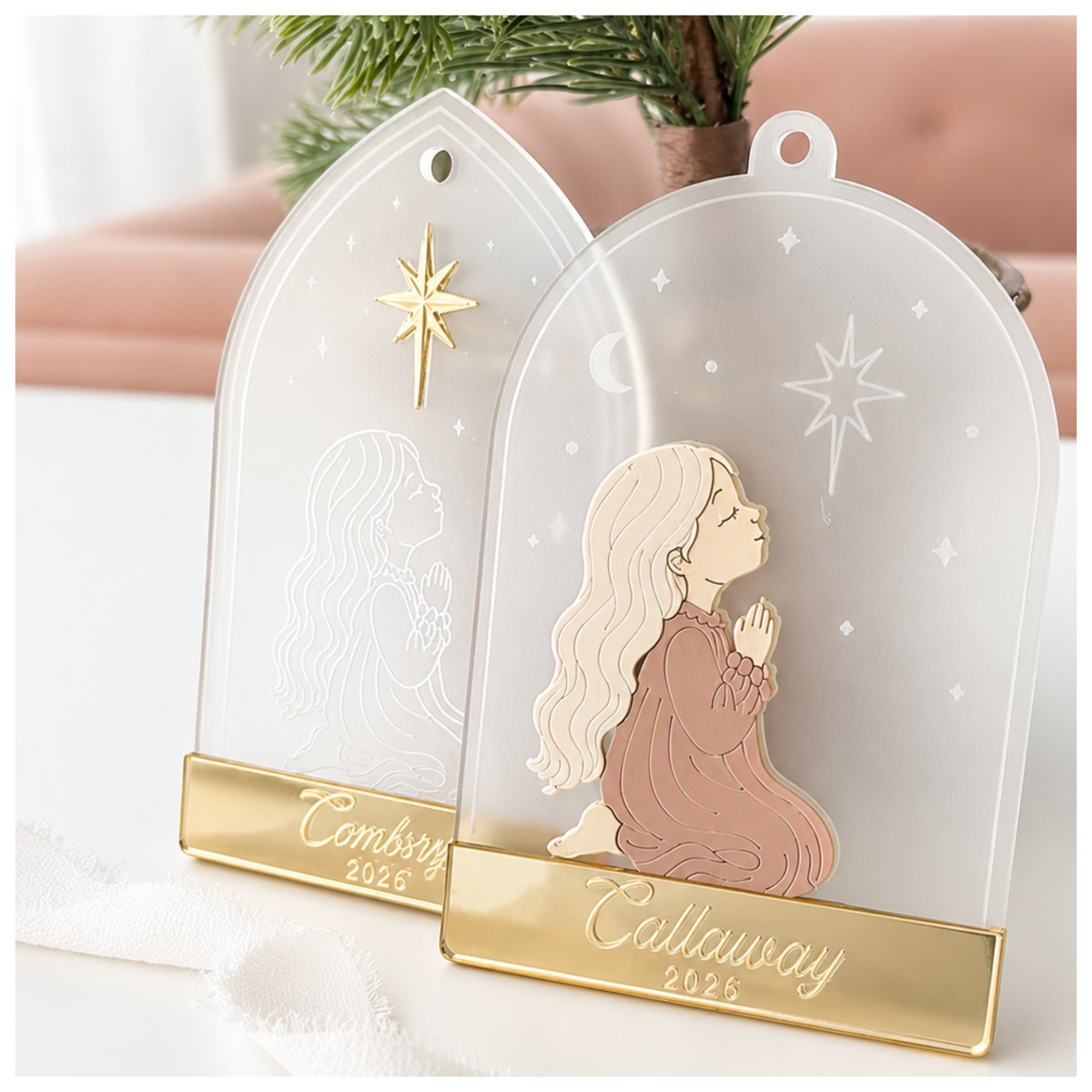 Personalized Praying Child Christmas Ornament | Layered Acrylic Nativity Keepsake