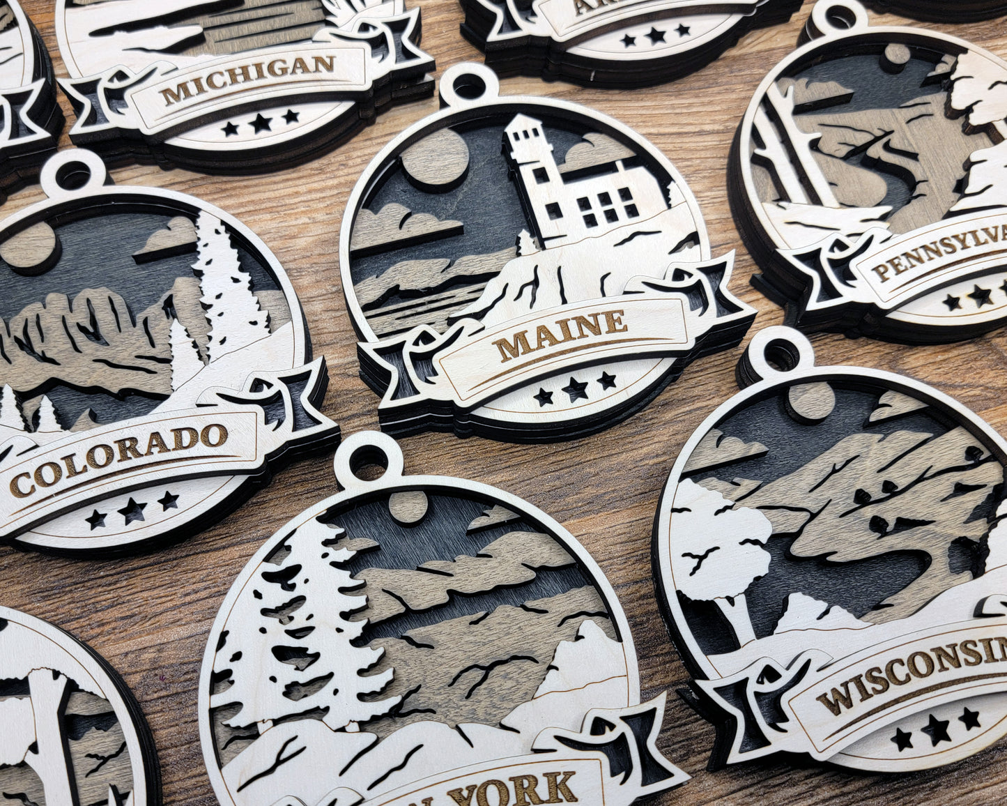Discover America Wood Souvenir Ornament | 50 States