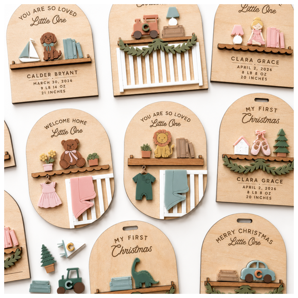 Personalized Baby's First Christmas Ornament | Layered Wood Birth Stats Keepsake