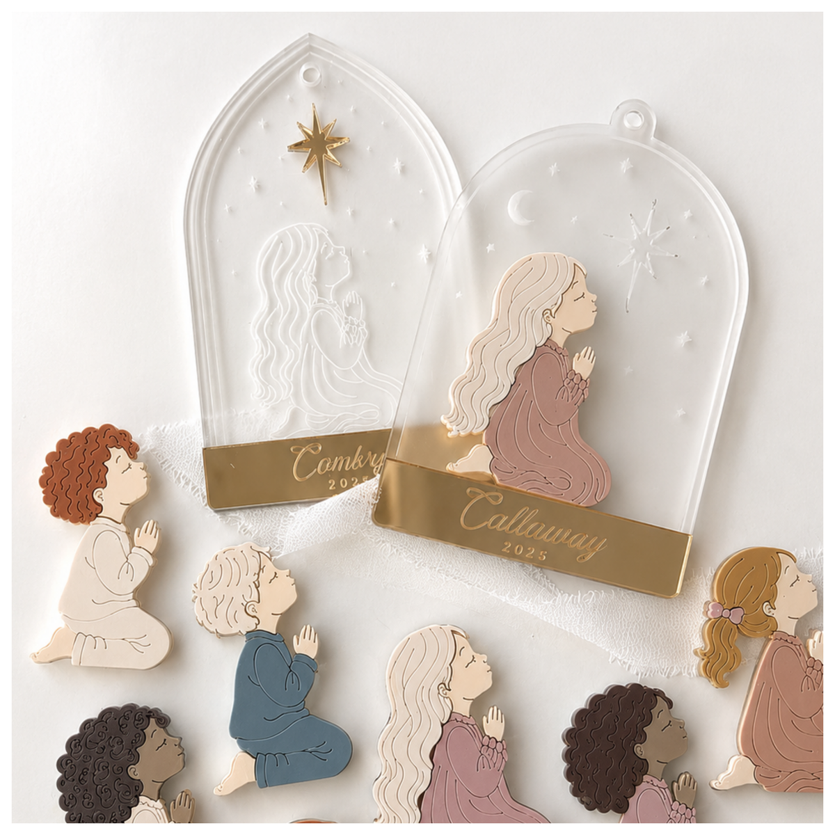 Personalized Praying Child Christmas Ornament | Layered Acrylic Nativity Keepsake